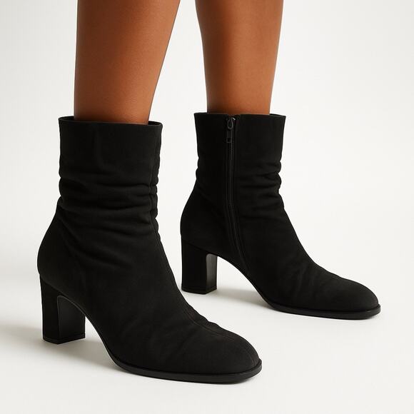 Prada Black Stretch Fabric Ankle Boots 9.5 Minimalist Block Heel Zip Italian lux - Picture 1 of 16